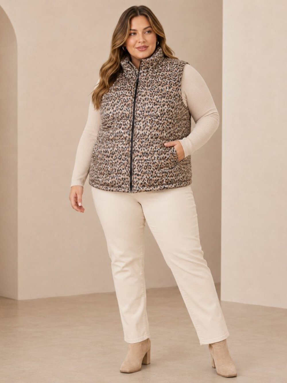 Quilted animal print puffer vest